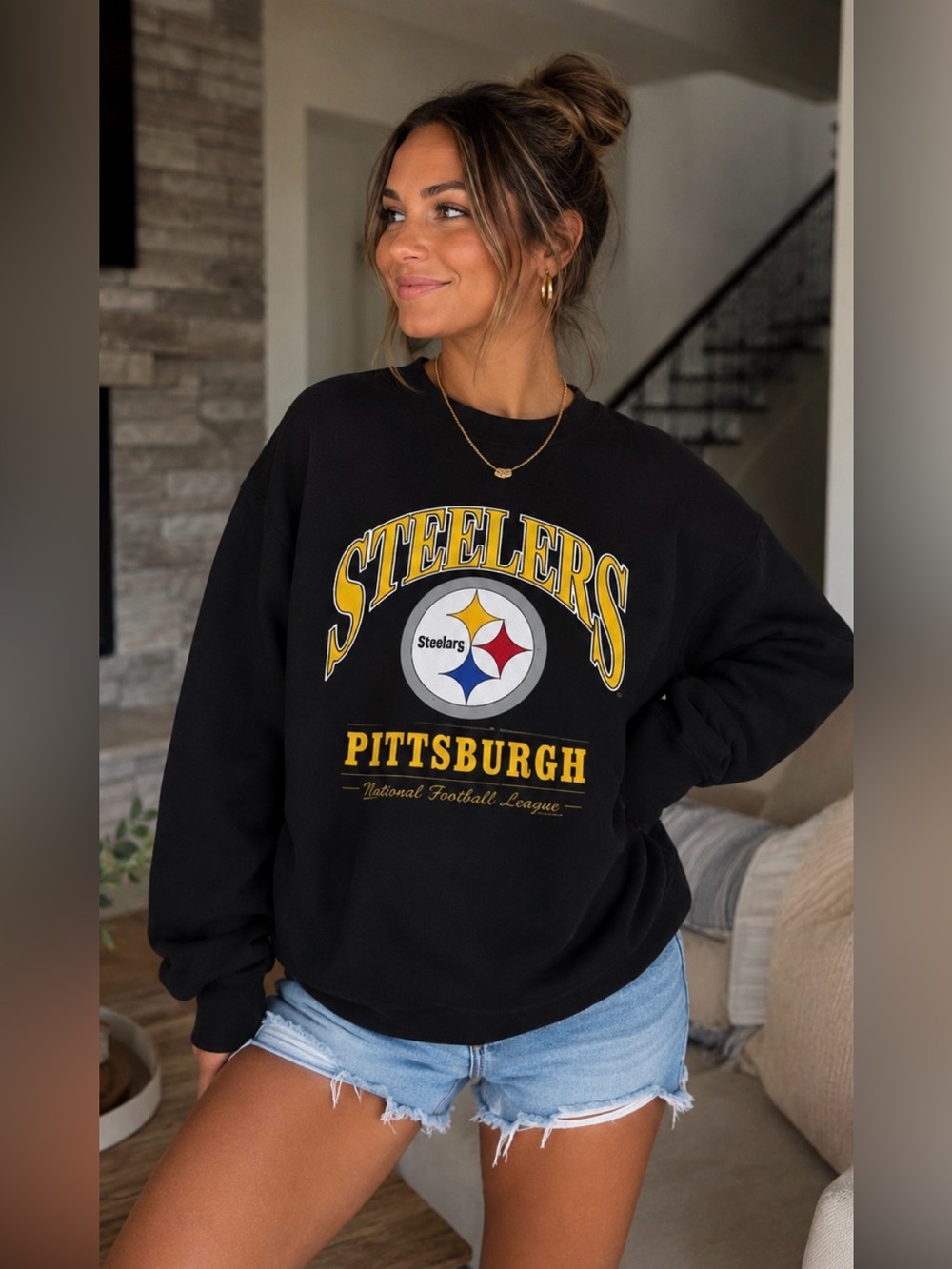 Vintage 1996 Pittsburgh Steelers Lee Sweatshirt USA Made Black NFL Crewneck L
